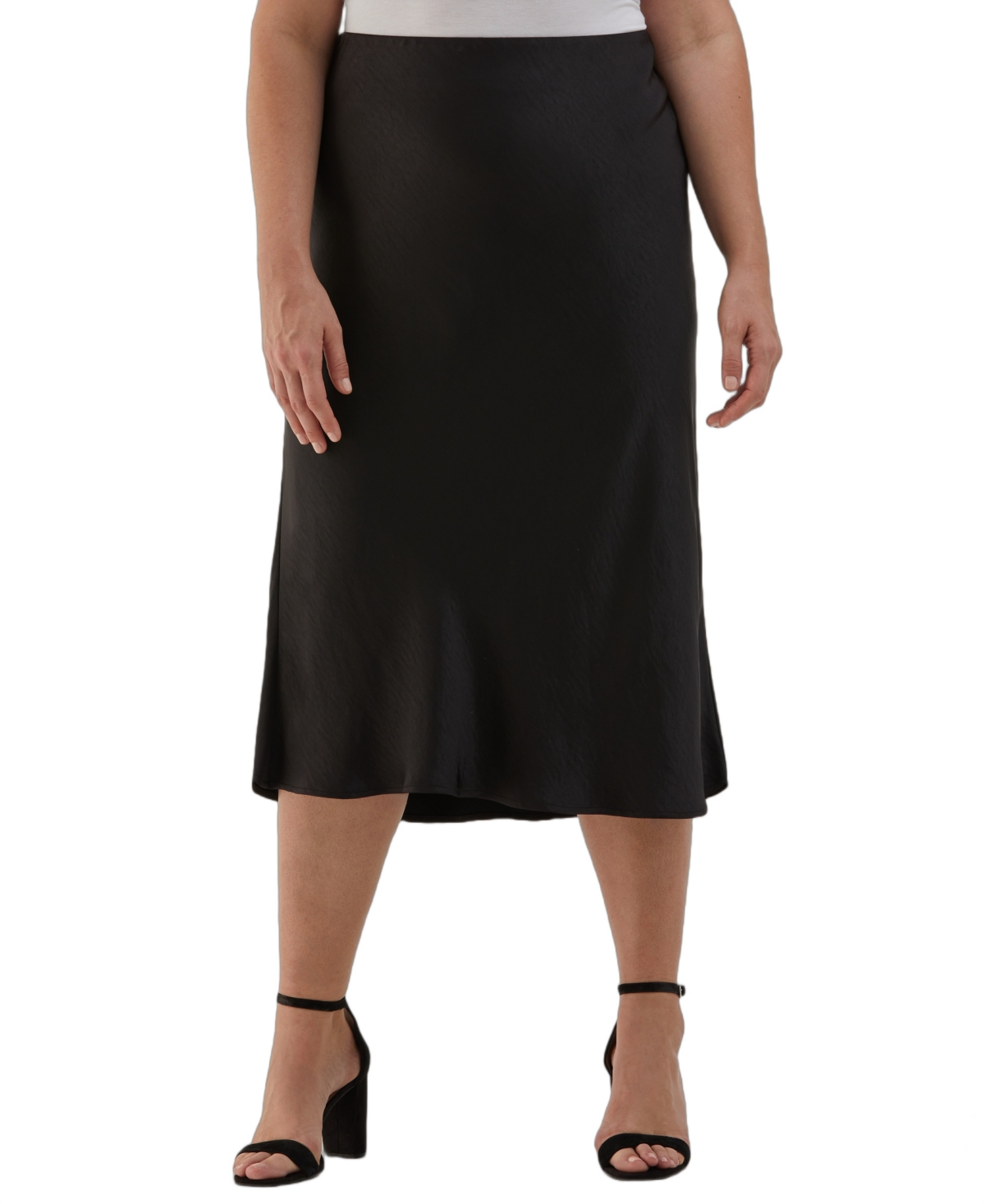 Plus Size Shine Midi Bias Skirt - Black