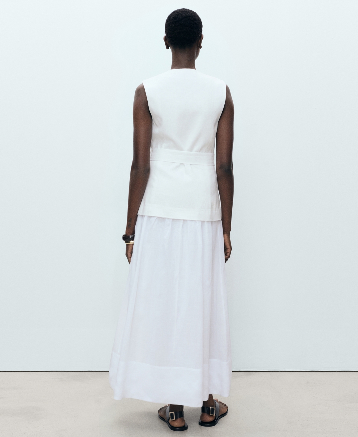 Mango Mariona Sleeveless Belted Linen Maxi Dress In White