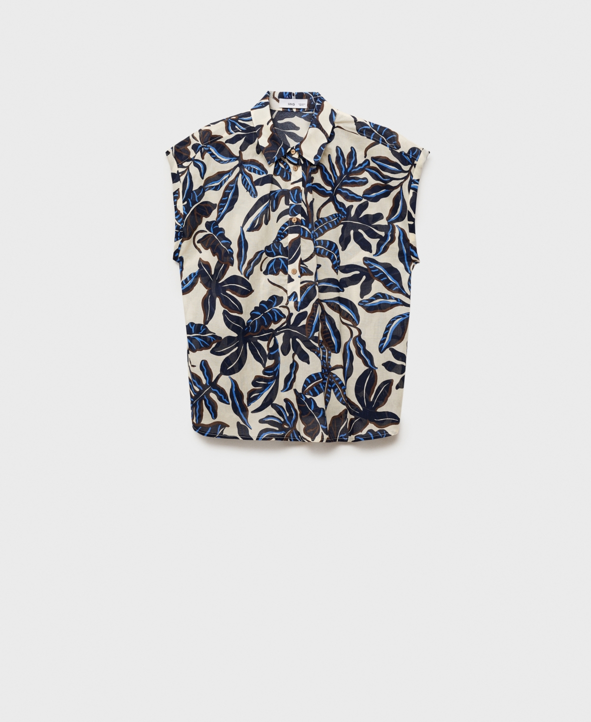 Women's Short Sleeves Printed Cotton Shirt - Ecru