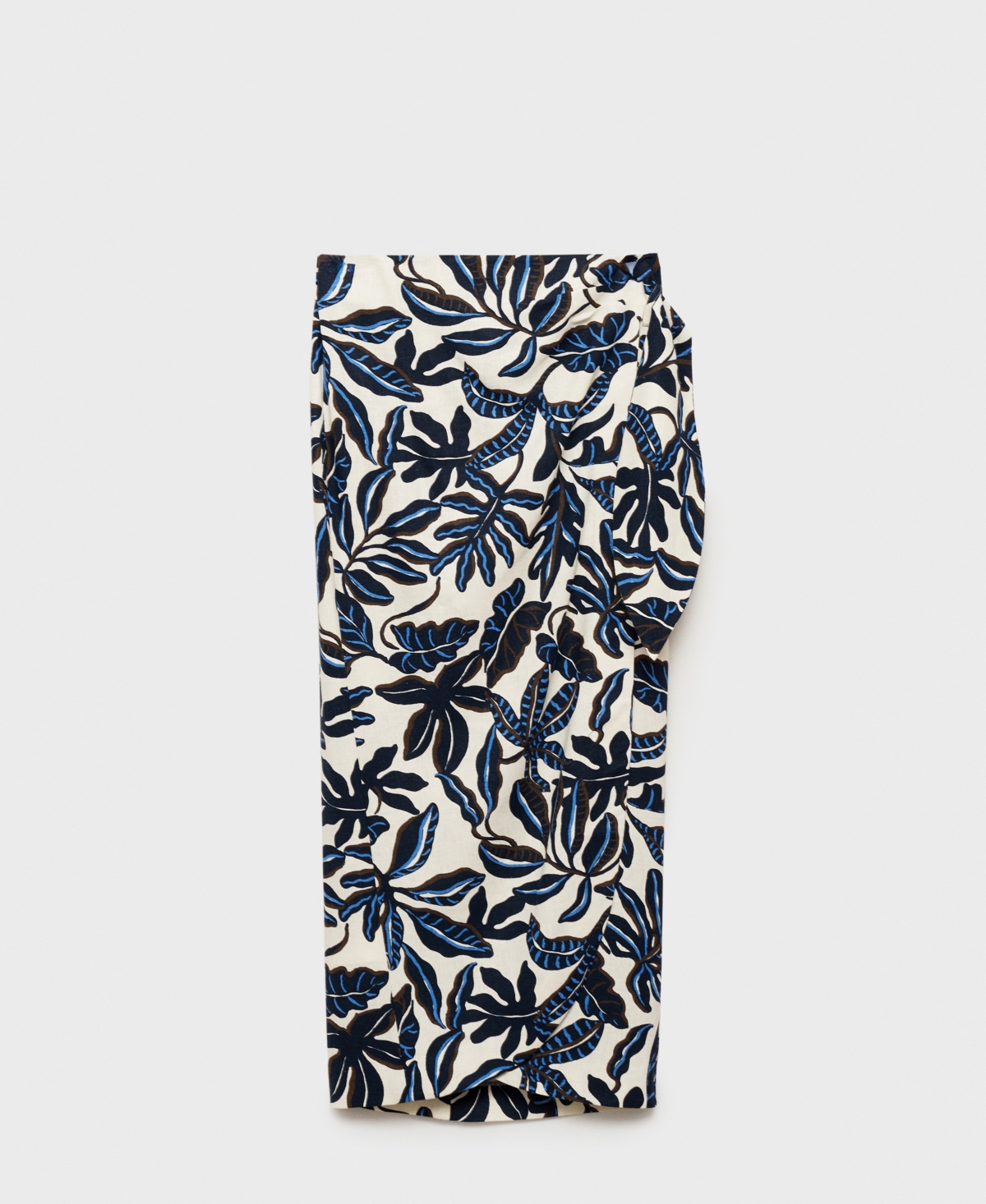 Mango Print Linen Blend Faux Wrap Midi Skirt