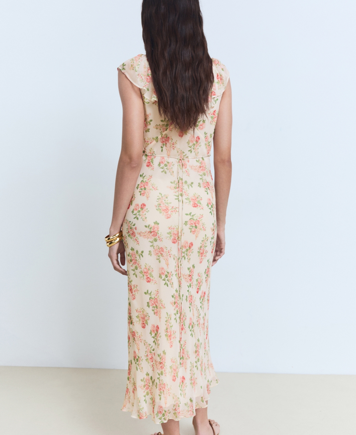 Mango Floral Midi-dress With Bow Ecru