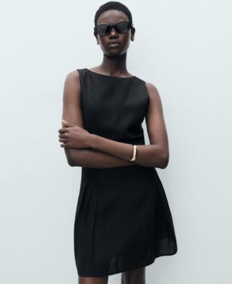 Women's Short Pleated Linen-Blend Dress