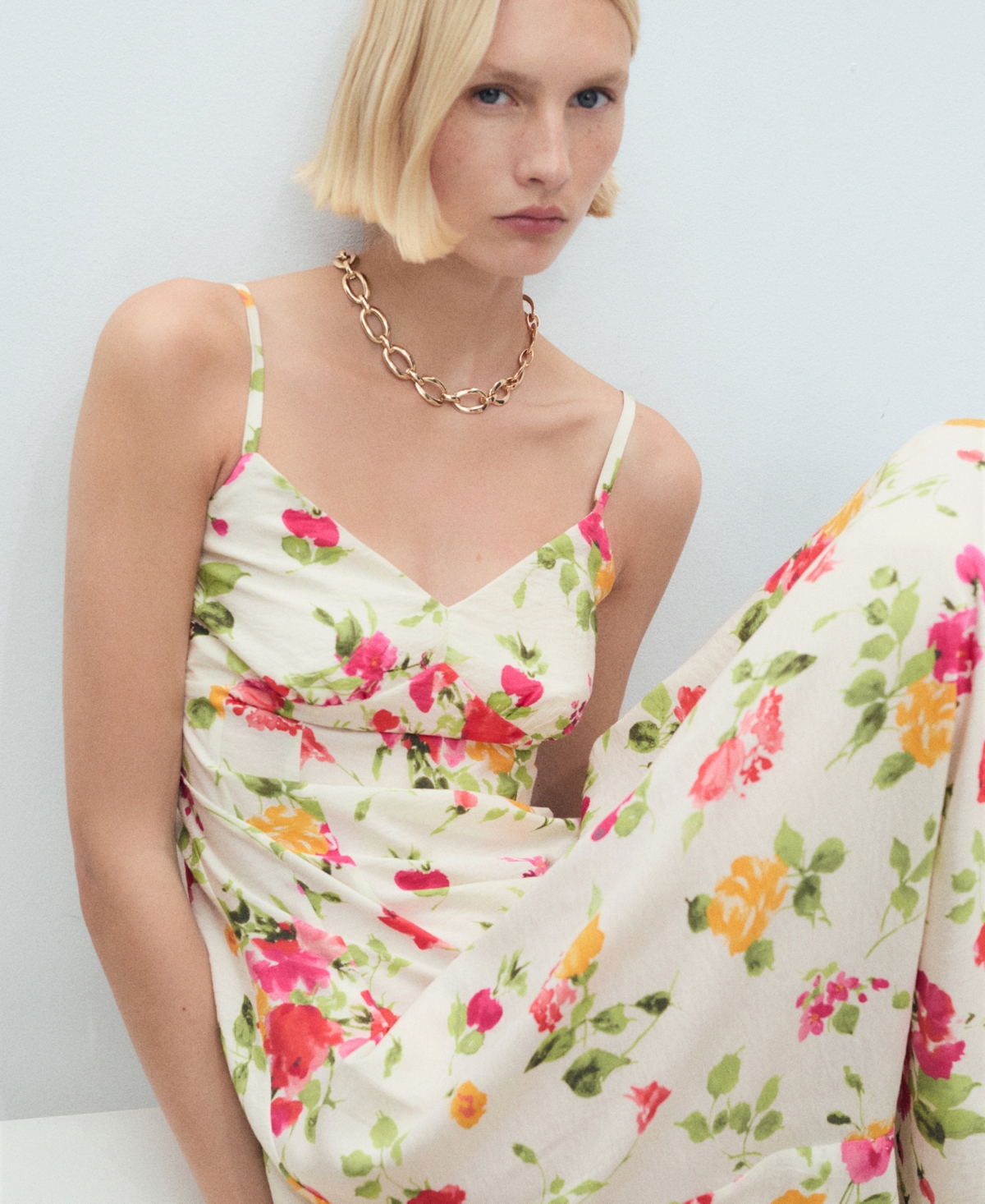 Mango Floral Print Flared Dress Ecru In Multi