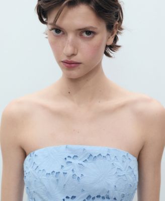 MANGO Women's English Embroidered Strapless Dress