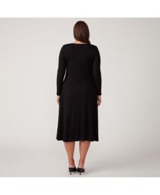 Plus Size Eclipse Black Long Sleeve V-Neck Midi Dress