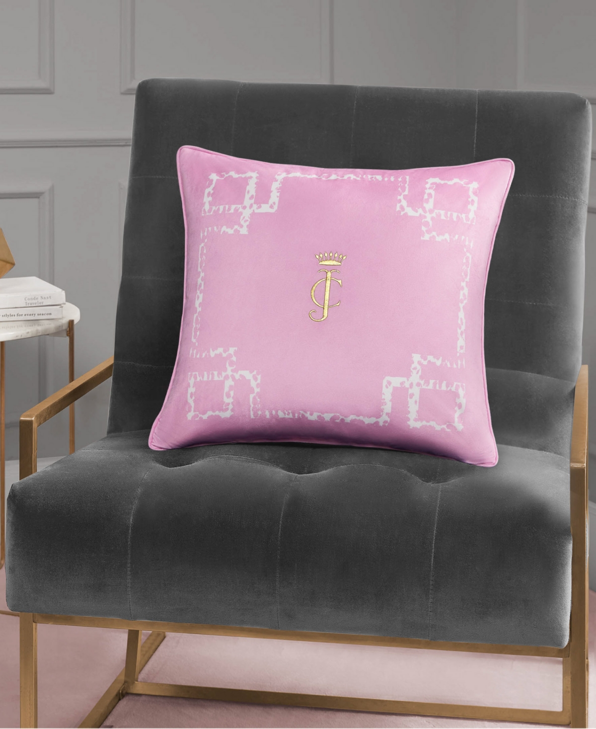 Juicy Couture Lattice Embroidered Velvet Decorative Pillow, 20" X 20"