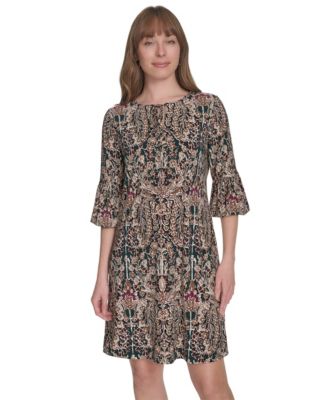 Women's Printed Tie-Neck Shift Dress