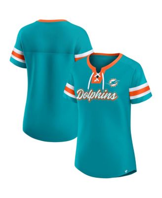 Fanatics - Women's Aqua Miami Dolphins True Catch Iconic Rhinestone Bling Athena Lace-Up T-Shirt
