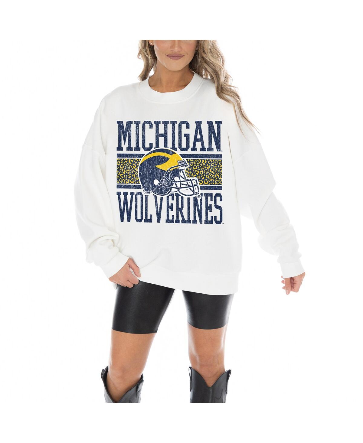 Women's White Michigan Wolverines Fair Catch Pullover Sweatshirt - White