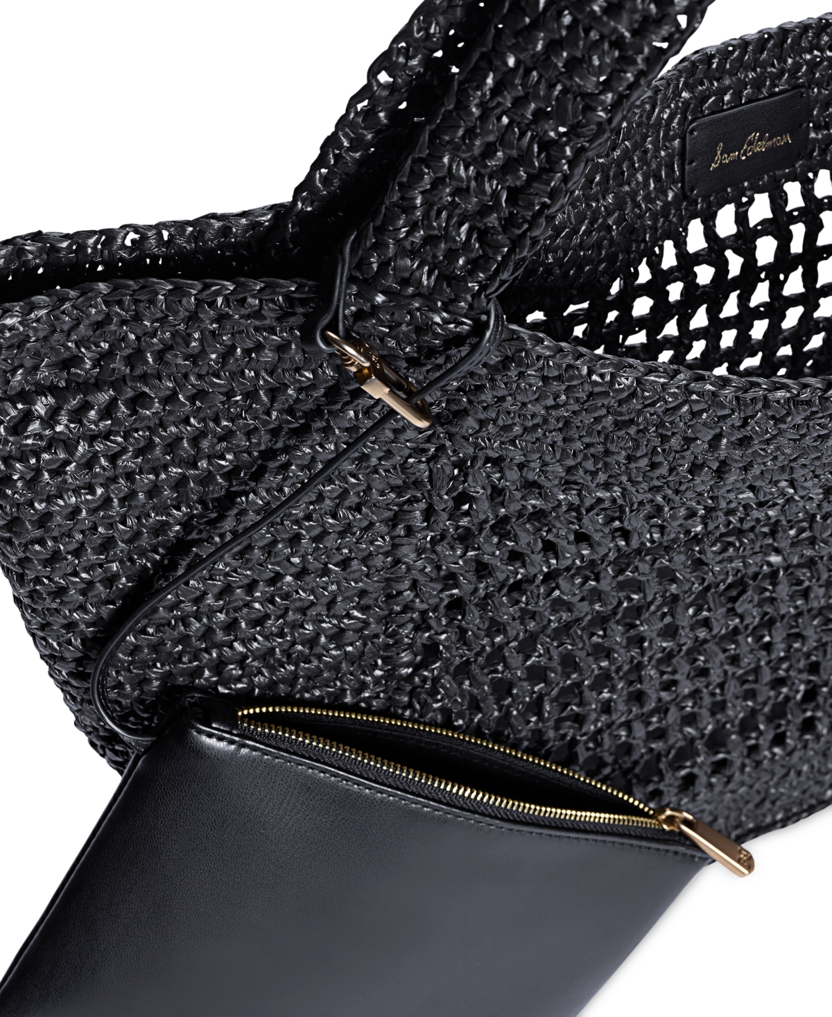 Sam Edelman Marcie Open Weave Raffia Tote In Black