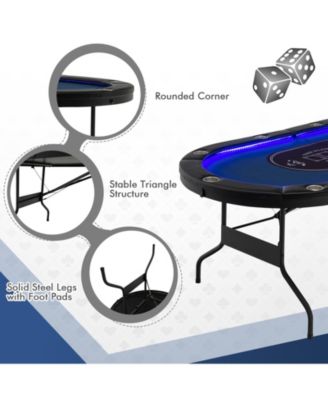 Foldable 10-Player Poker Table with LED Lights and USB Ports Ideal for Texas Casino