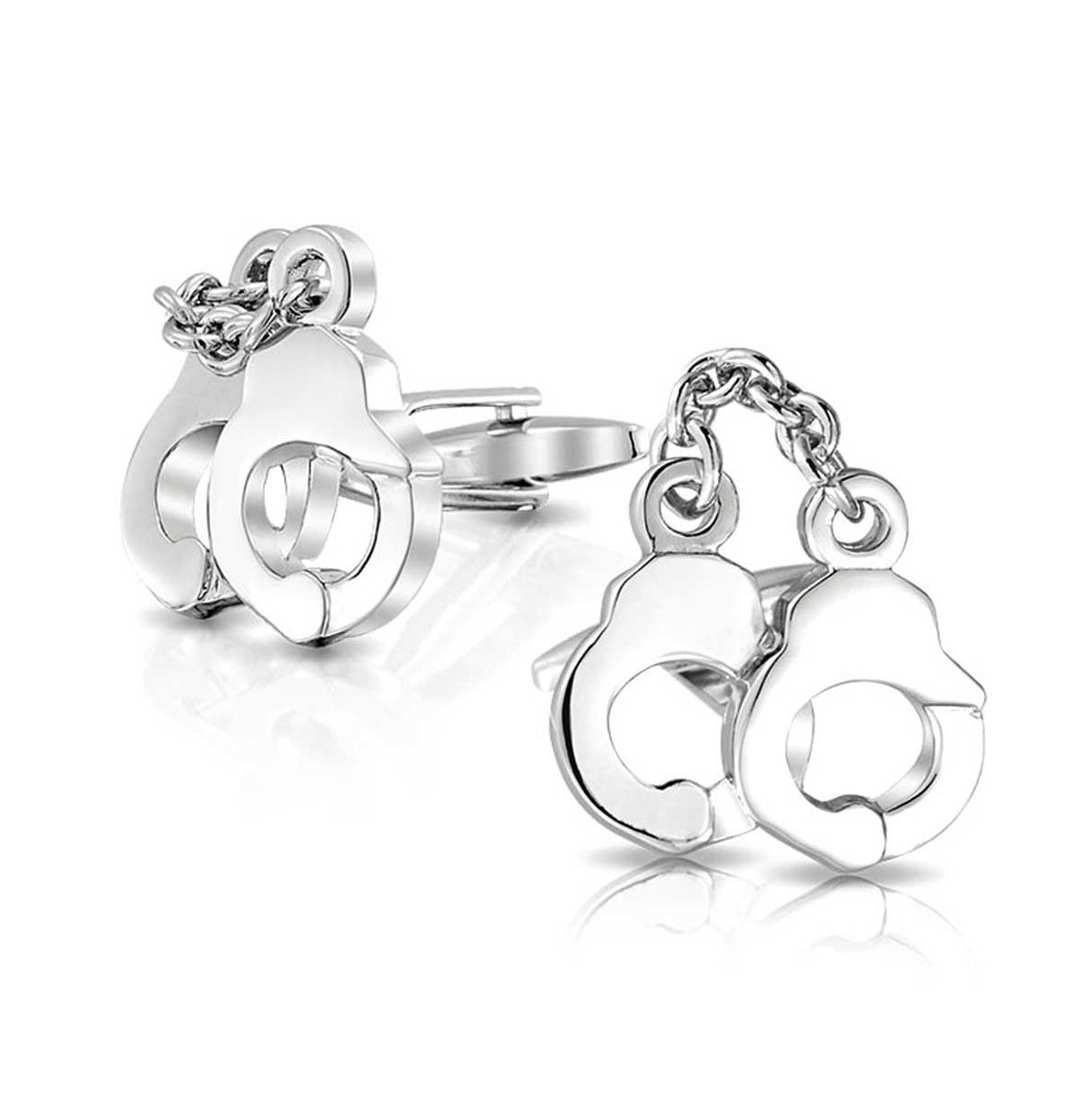Handcuffs Partners in Crime Shirt Cufflinks Hinge Back Stainless Steel - Silver