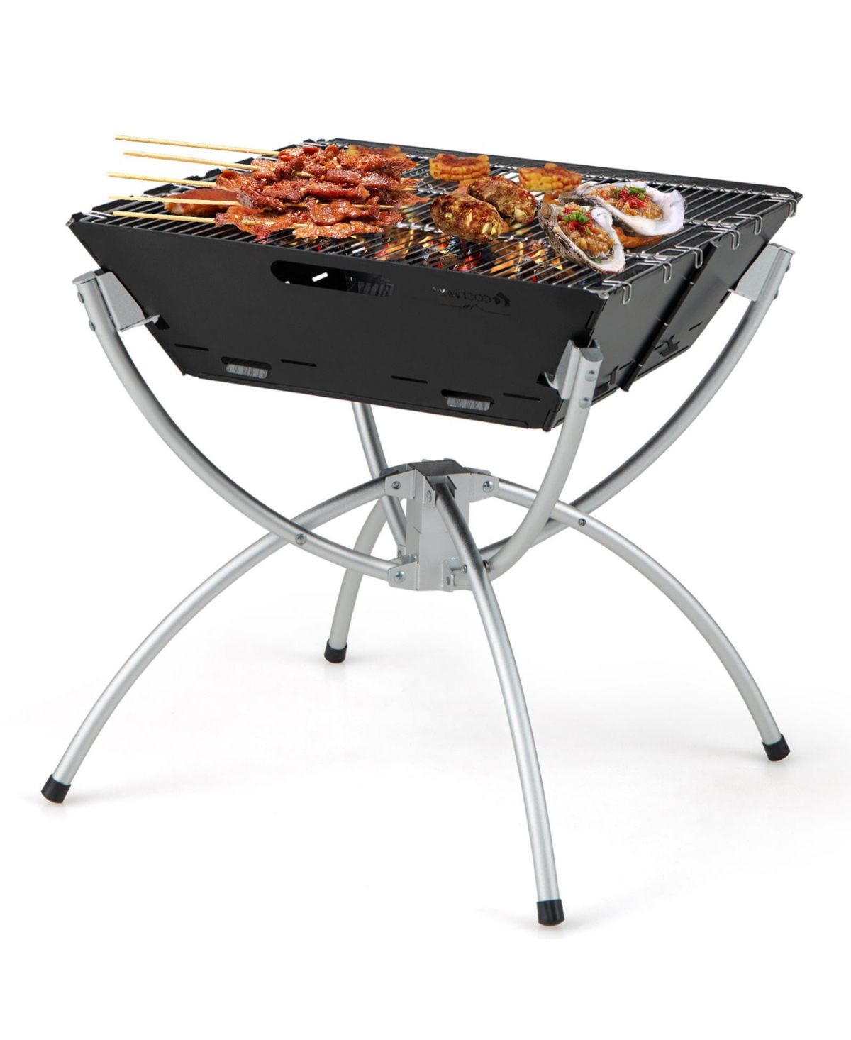 3-in-1 Camping Campfire Grill with Stainless Steel Grills Carrying Bag & Gloves - Grey