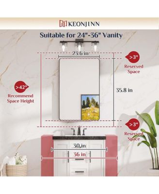 24x36 Inch Brushed Gold Bathroom Vanity Mirror Tempered Glass Metal Framed