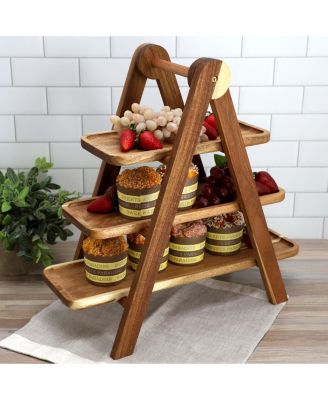 Acacia Wood 3 Tiered Rectangular Ladder Tray Set