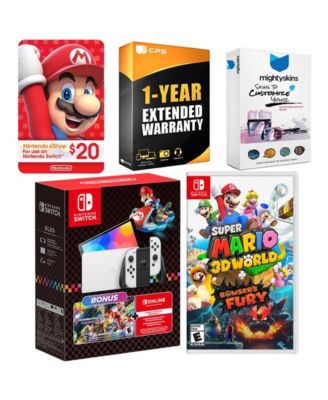 Switch OLED Console Mario Kart 8 Bundle with Super Mario 3D World + Bowser s Fury , Nintendo $20 eShop Gift Card, MightySkins Console and C