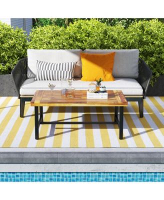 Heavy-Duty Metal Leg Acacia Wood Coffee Table with Reinforced Thickened Top