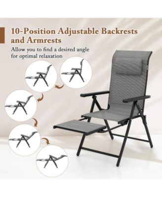 Folding Patio Chairs Set of 2 Lounge Chairs w/ 10-Level Adjustable Backrests