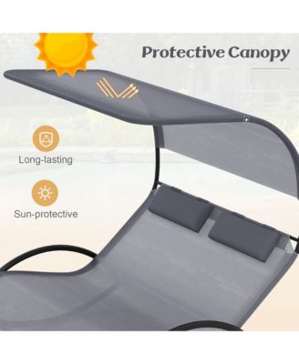 Outdoor Double Chaise Rocker Rocking Daybed Sun Lounger w/ Sun Shade Canopy