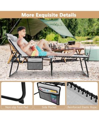 Folding Chaise Lounge Portable Lay Flat Reclining Chair w/ 4-Level Backrest Side Pocket