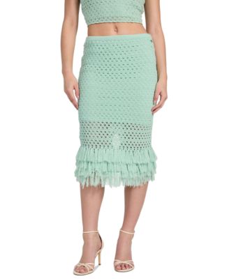 Women's Pointelle Fringed-Hem Midi Skirt