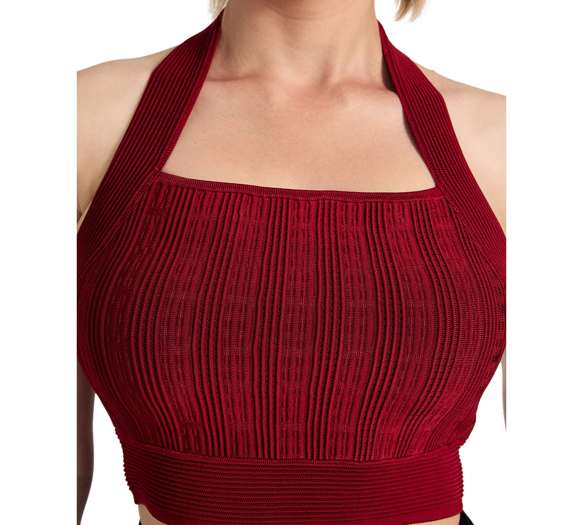 Guess Sofie Rib Crop Halter Top In Red