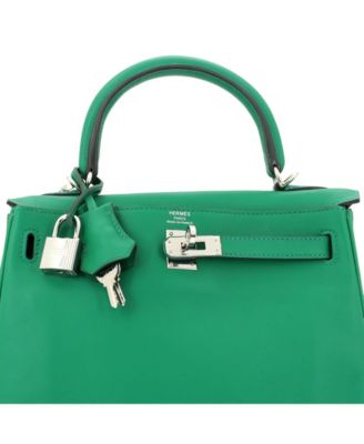 Pre-Owned Hermes Kelly 25 Handbag Green Swift with Palladium Hardware