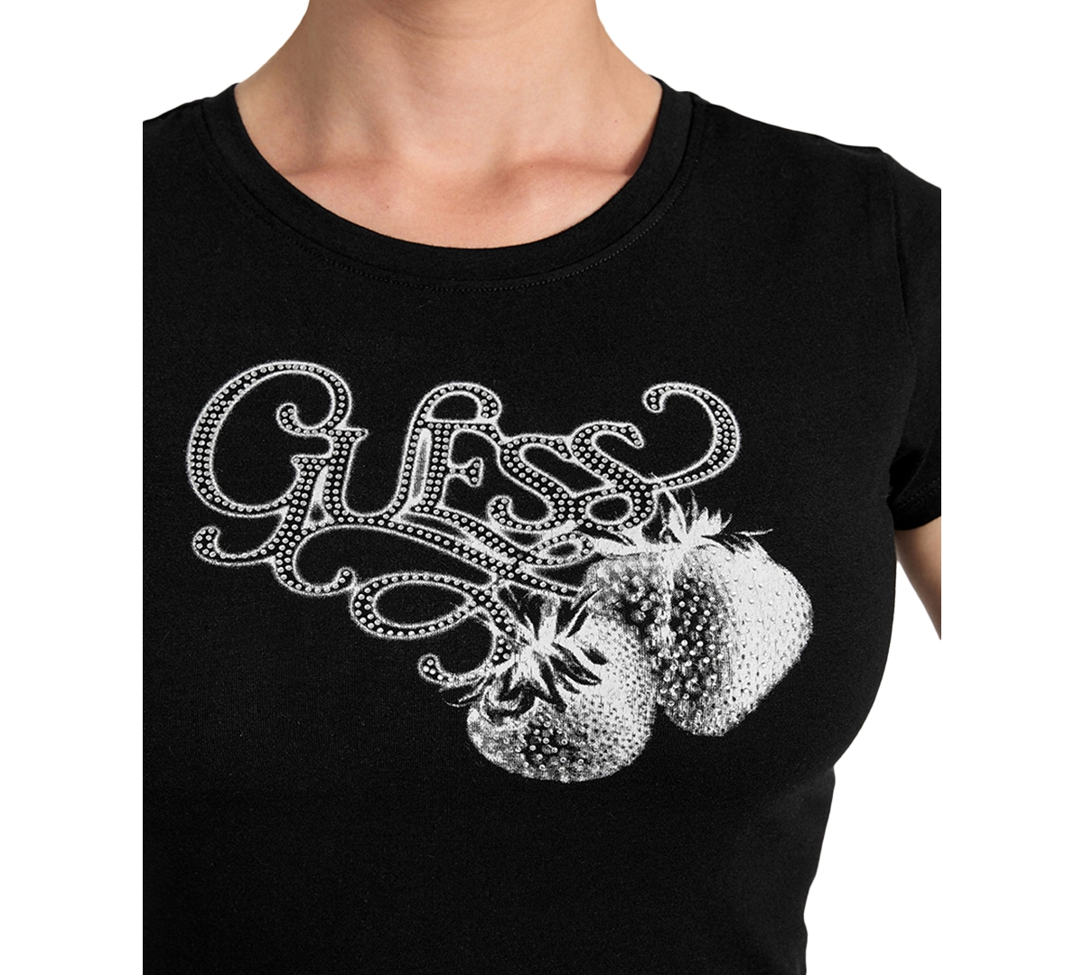 Guess Women's Embellished Strawberry Short-sleeve T-shirt In Black