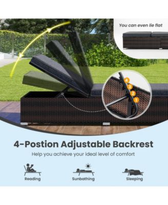 Outdoor Chaise Lounge w/ Long Seat Cushion Heavy-Duty Metal Frame