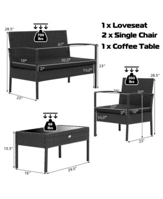 4PCS Rattan Patio Conversation Set Outdoor Wicker Furniture Set w/ Cushions