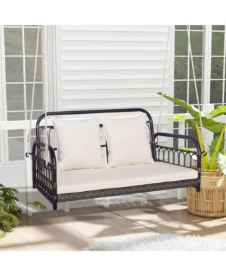 Outdoor Wicker Porch Swing 2-Person Hanging Seat w/ Seat & Back Cushions Backyard