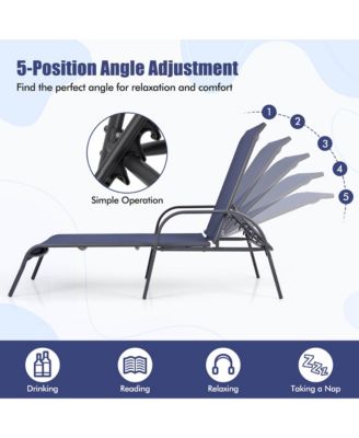 2 PCS Lounge Chair Chaise Adjustable Reclining Armrest Patio