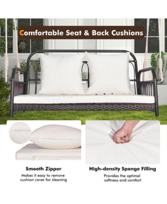 Wicker Porch Swing 2-Person Outdoor Patio Hanging Chair w/ Cushions
