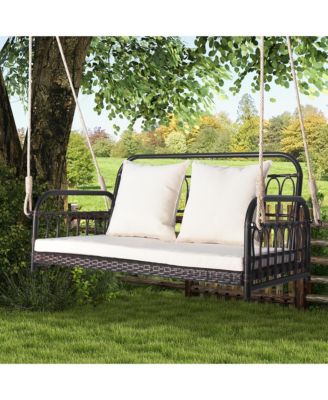 Wicker Porch Swing 2-Person Outdoor Patio Hanging Chair w/ Cushions