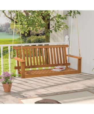 2-Person Acacia Wood Outdoor Porch Swing Patio Hanging Bench Chair Natural