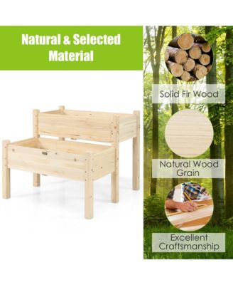 2 Tier Wooden Raised Garden Bed Elevated Planter Box w/Legs Drain Holes