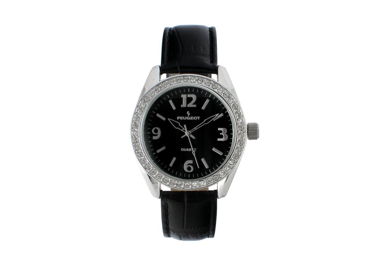 Women's Black Watch 40mm Bold Crystal Bezel Leather Strap