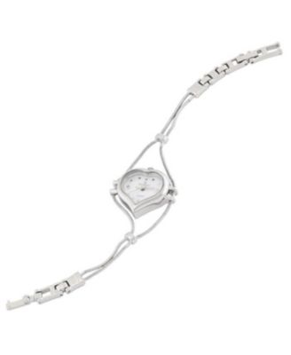 Womens Silver Heart Shape Wire Watch with White dial