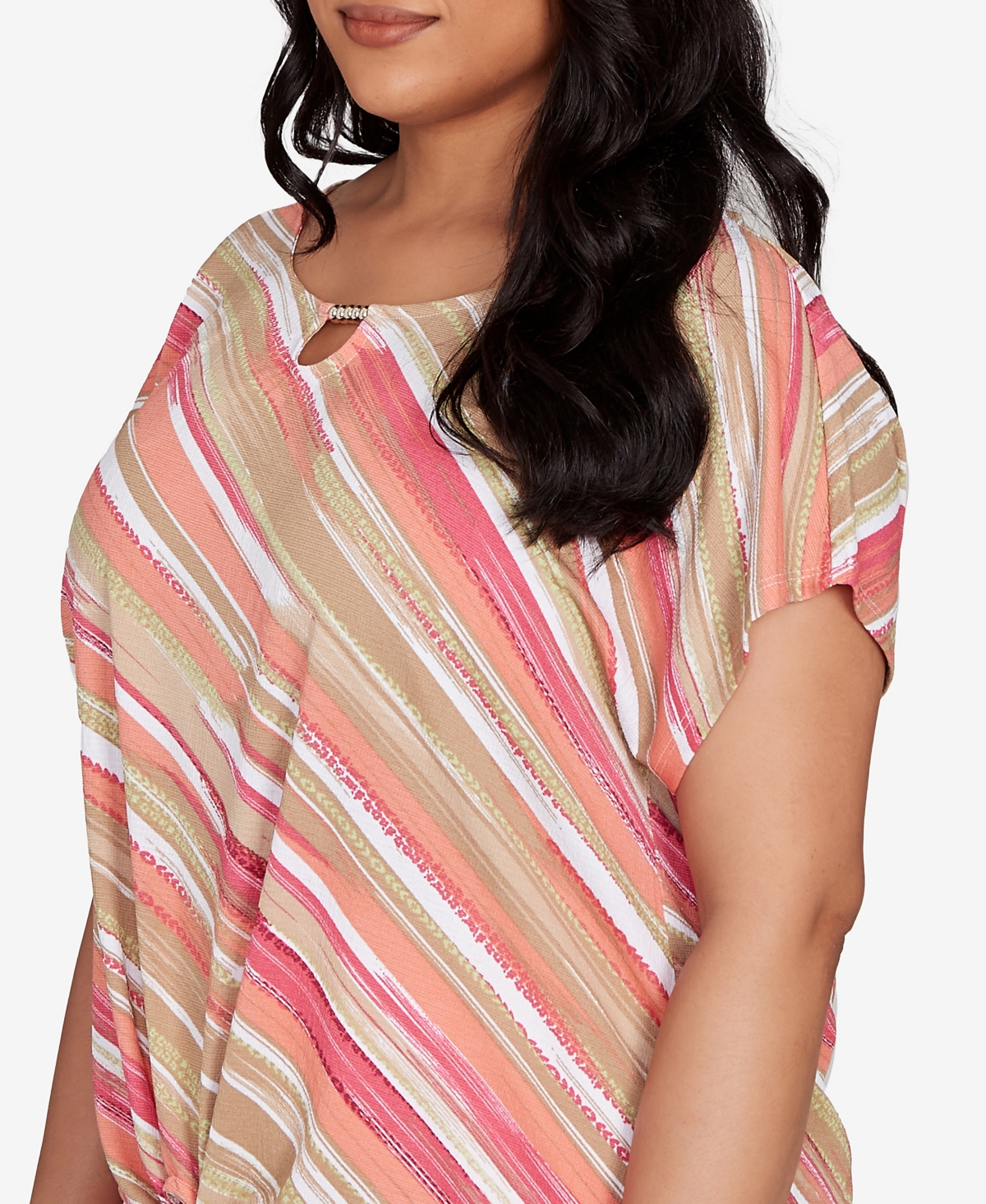 Hearts Of Palm Plus Size Printed Crinkle Tie Front Top
