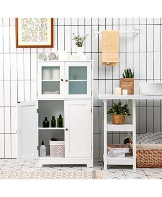 Bathroom Floor Storage Locker Kitchen Cabinet with Doors and Adjustable Shelf