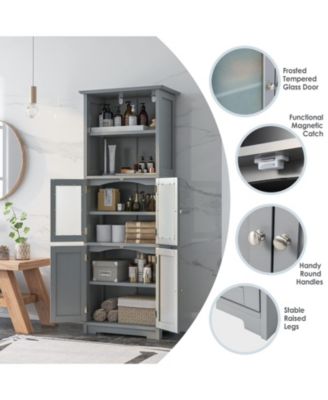 6-Tier Freestanding Bathroom Cabinet with 2 Open Compartments and Adjustable Shelves