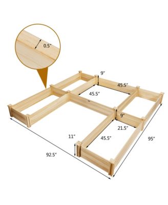 Raised Garden Bed 92.5x95x11in Wooden Garden Box Planter Container U-Shaped Bed
