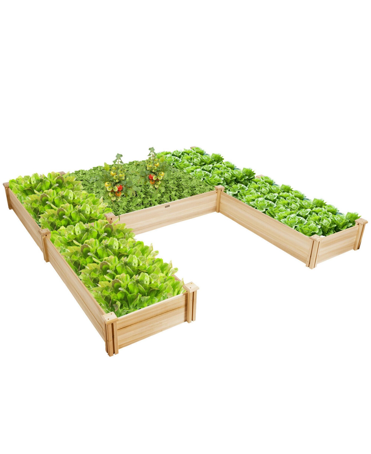 Raised Garden Bed 92.5x95x11in Wooden Garden Box Planter Container U-Shaped Bed - Natural