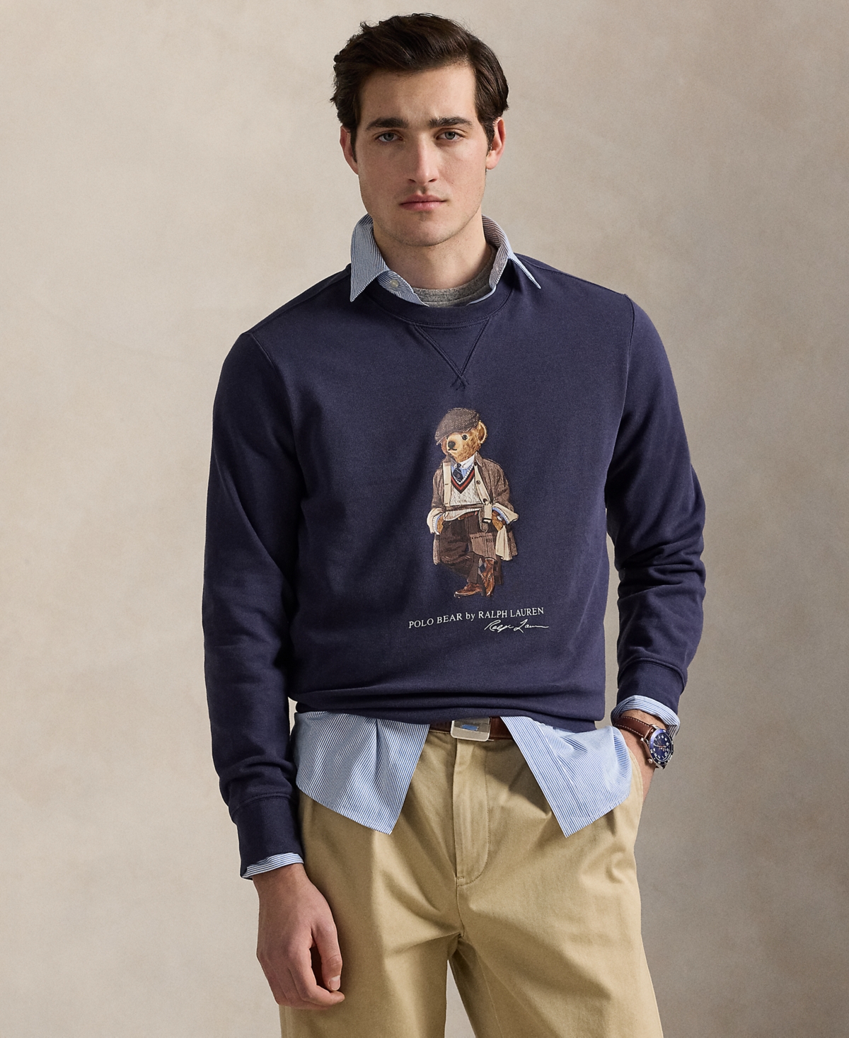 Men's Polo Bear Fleece Sweatshirt - Faded Blue Hrtg Bear