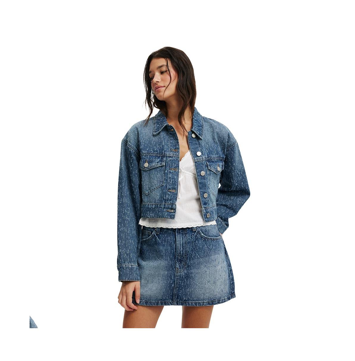 Women's Cropped Denim Jacket - Rail blue texture