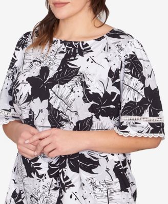 Plus Size Tropical Layered Print Top