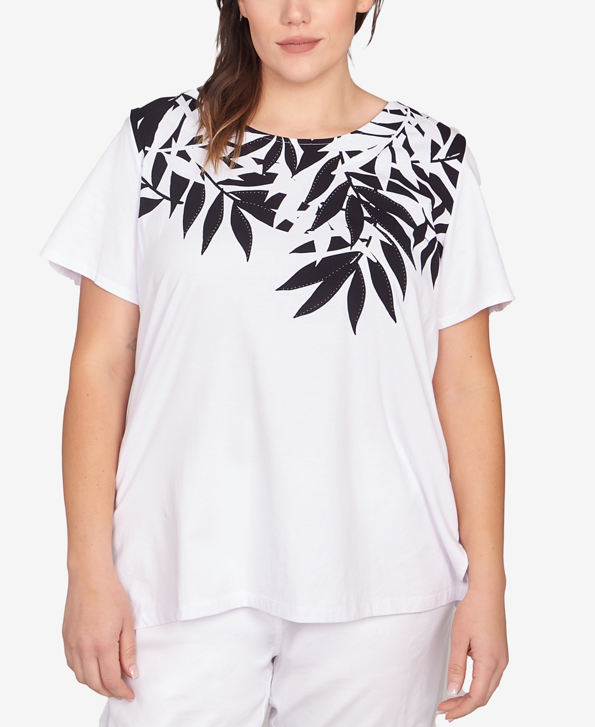 Plus Size Palm Print Top - White/Black