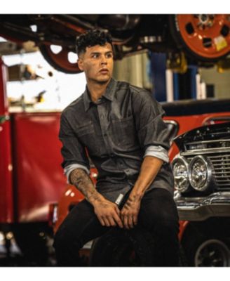 Big & Tall Men's Vintage Stretch Denim Long Sleeve Button Up Shirt