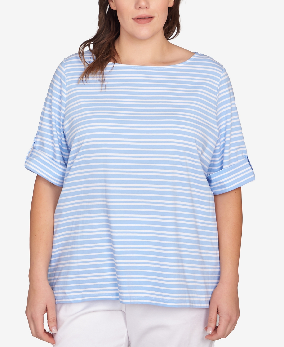 Plus Size Variegated Stripe Knit Top - Chambray Blue Multi