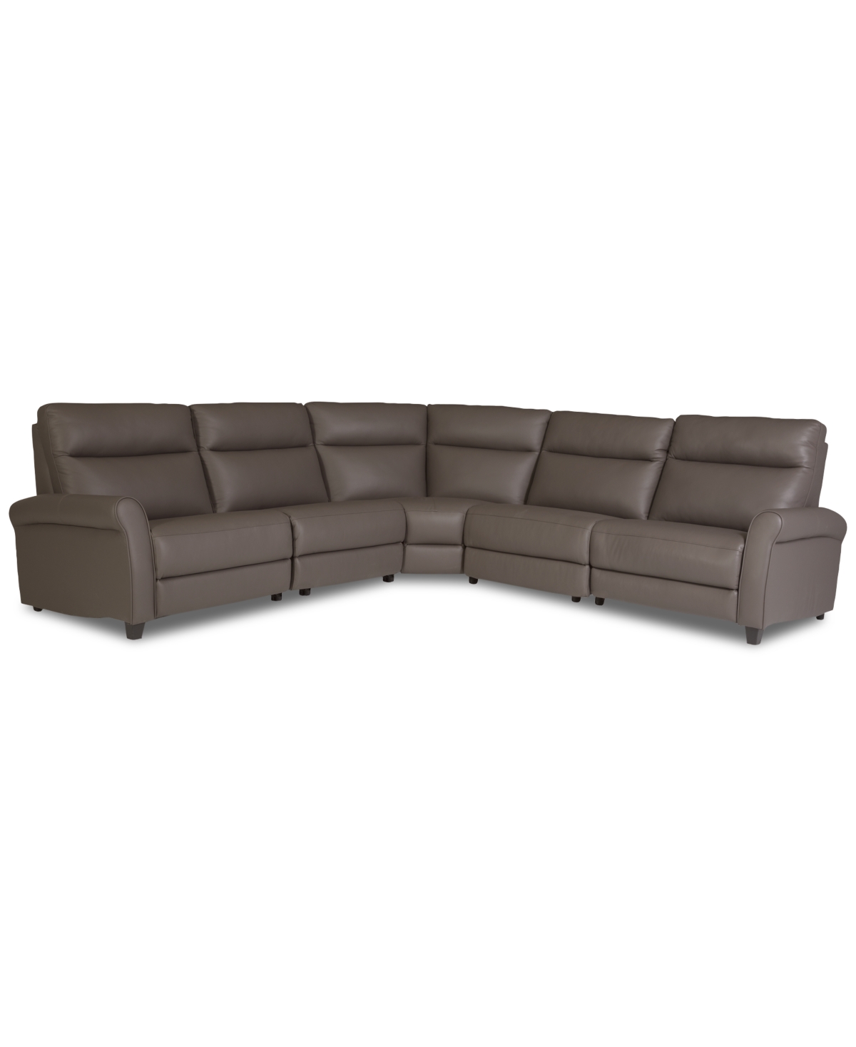 Macy's Thandler 5-pc. Leather L Sectional With 3 Power Recliners And Drop Down Table, Exclusively At  In Brown